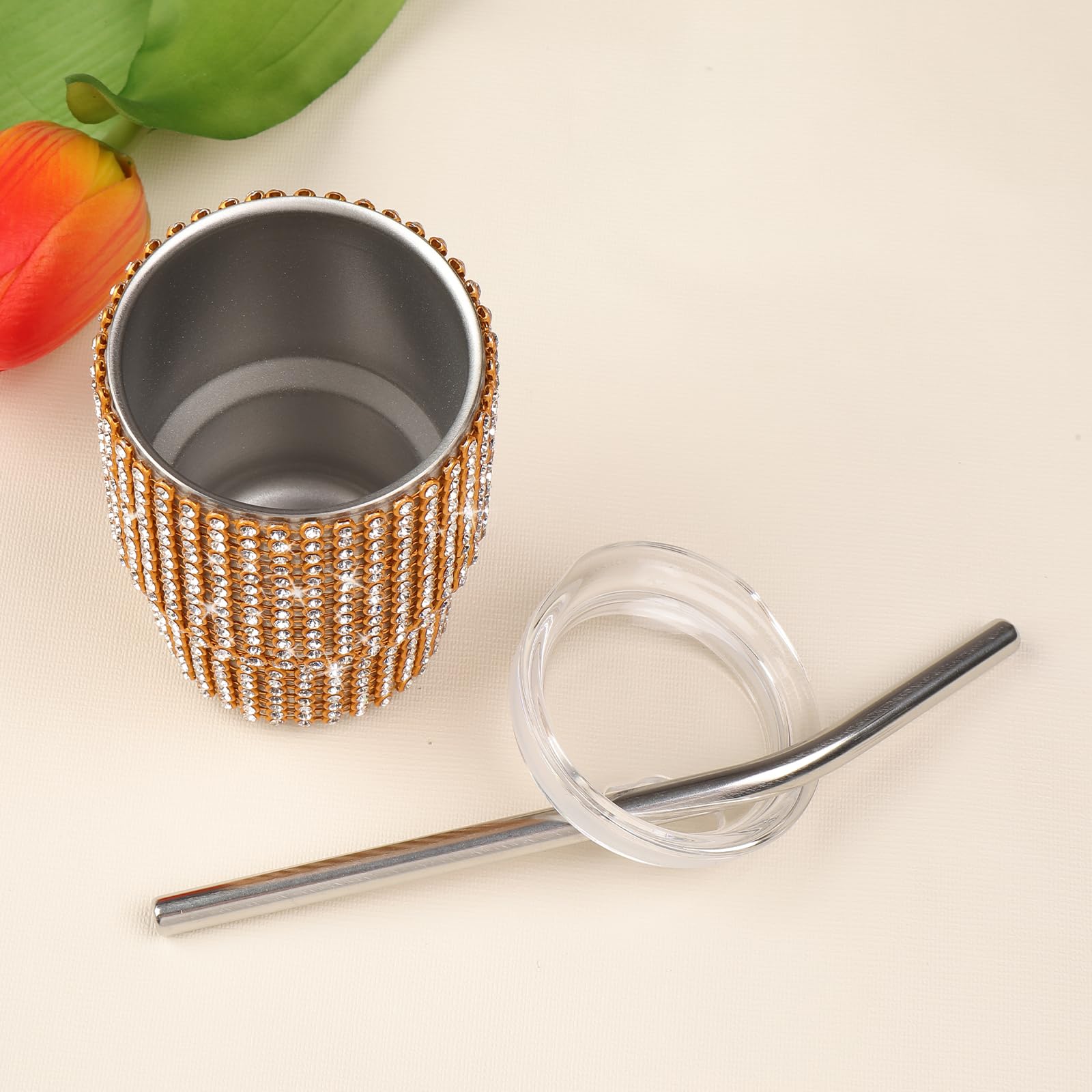 Instome Bling Mini Tumbler Shot Glass,3Oz Shot Glass Tumbler,Diamond Tumbler Shot Glass With Straw,Glitter Small Shot Glass Tumb