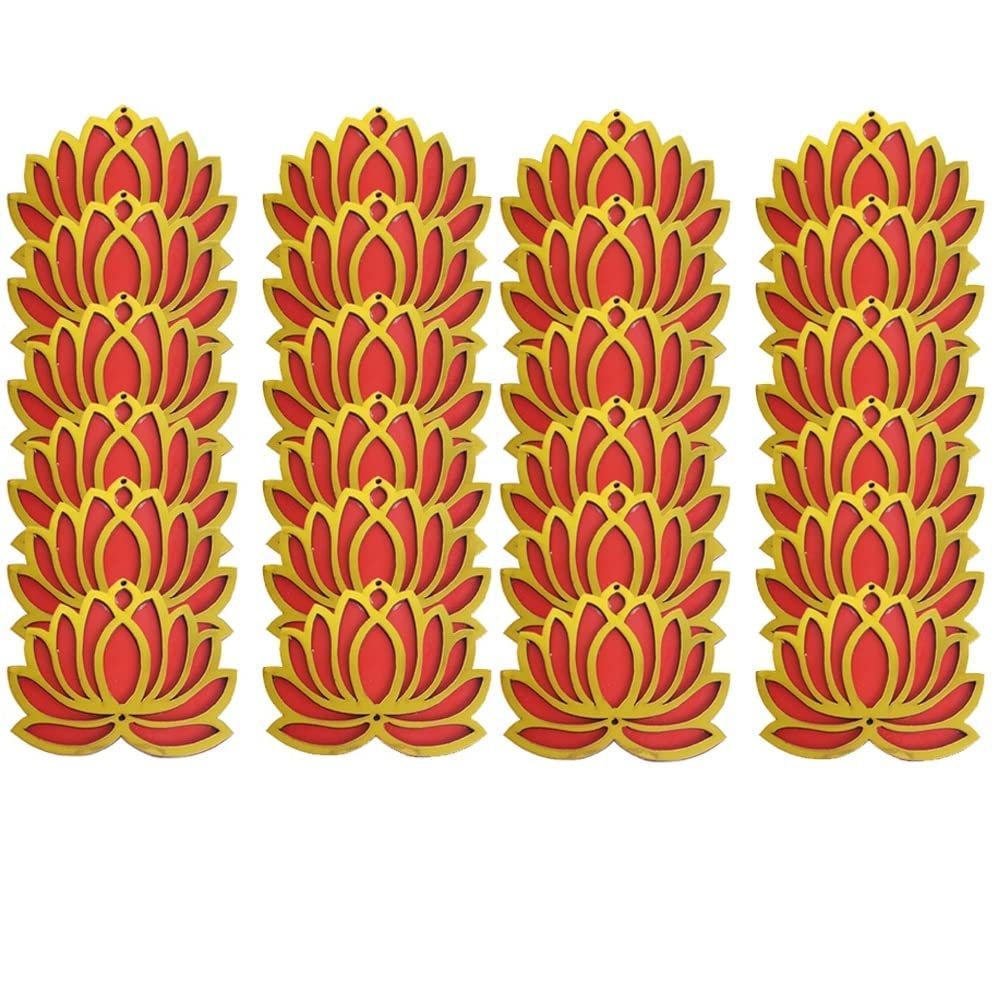 Gift Jaipur 24 Red Lotus Cutout 4 Inch Wooden Double MDF Cutout DIY Rangoli Kit - Decorations for Diwali, Dusshera Wedding Rango