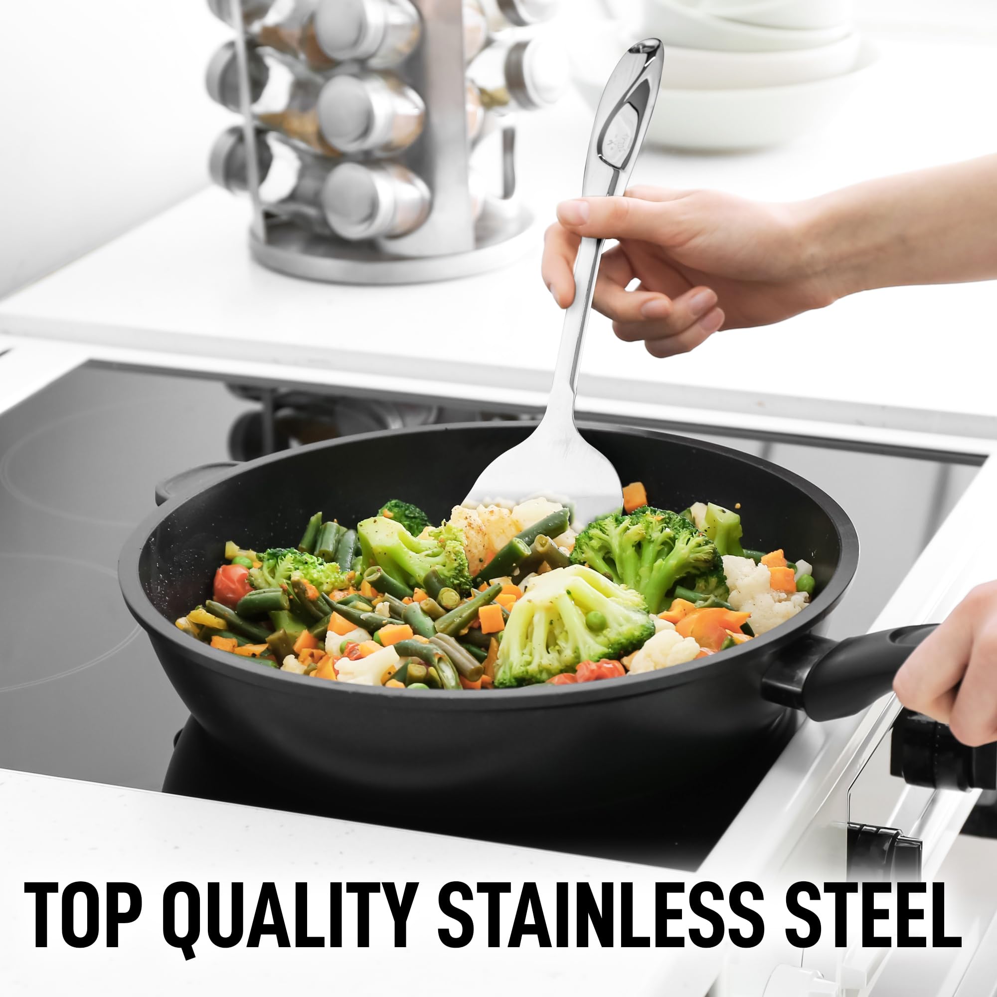Zulay Kitchen Premium Stainless Steel Metal Spatula - Cooking Spoon Turner - Durable Cooking Utensil With Ergonomic, Easy To Use