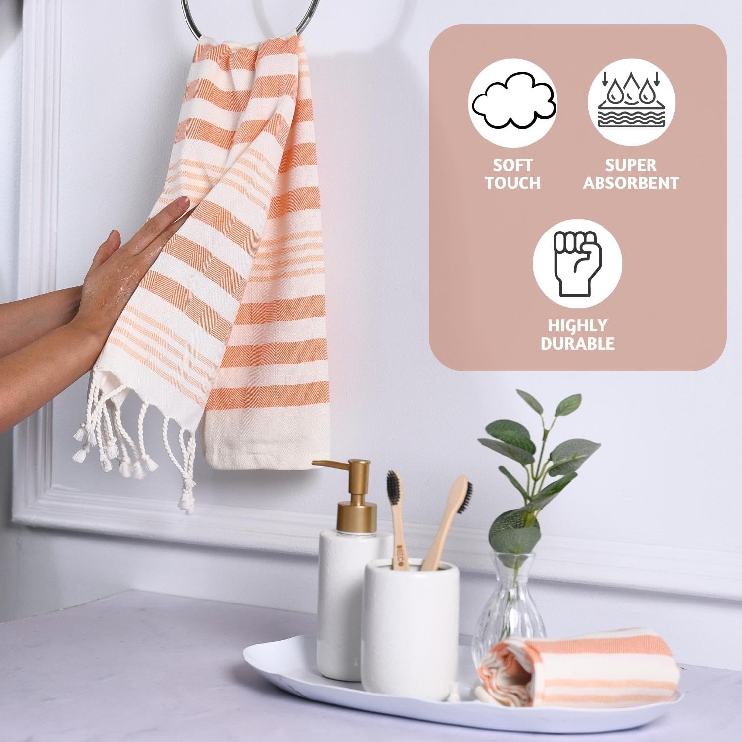 Folkulture Hand Towels For Bathroom, Set Of 2 Decorative Hand Towels With Hanging Loop, 100% Cotton Turkish Hand Towels Set Or O