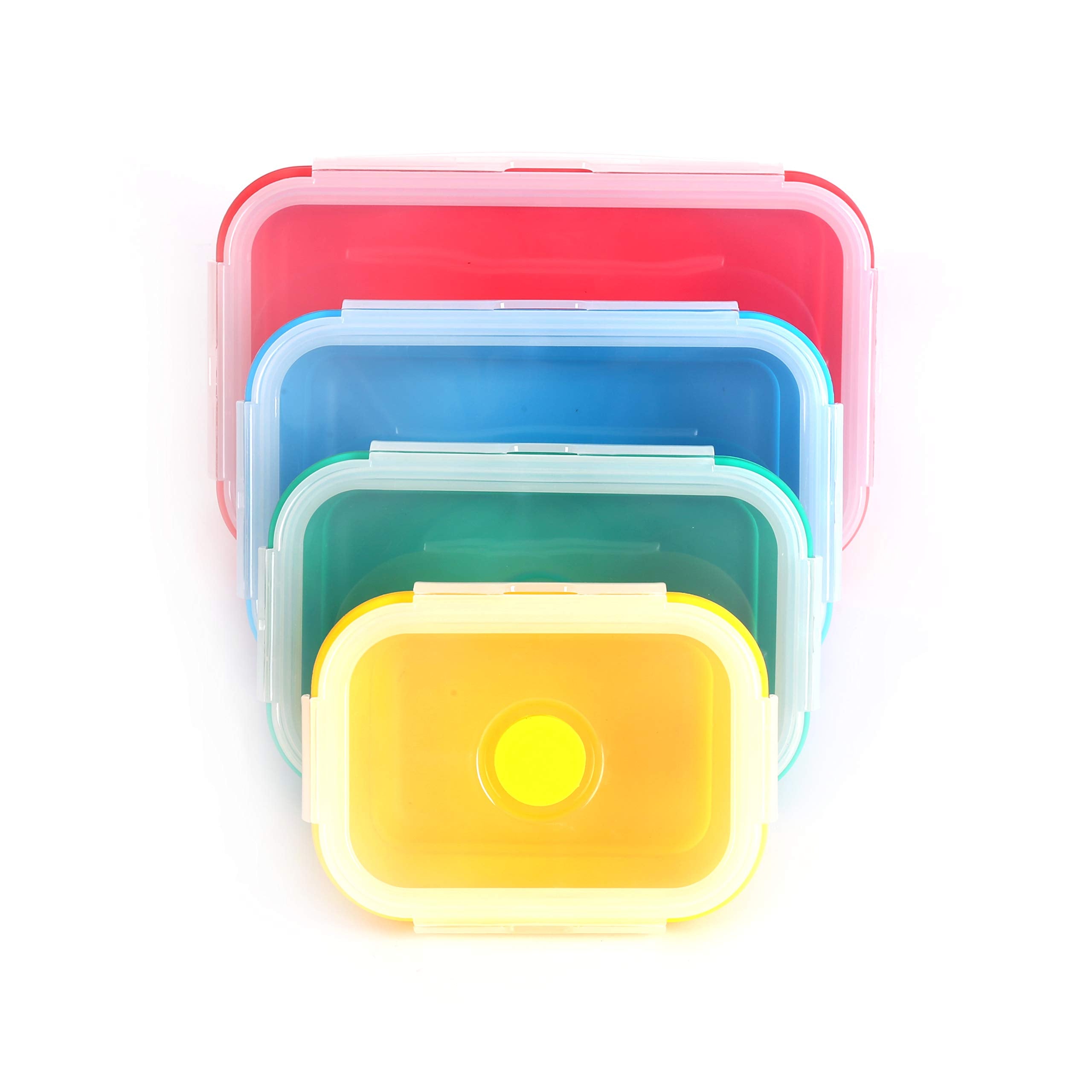 Collapsible Silicone Food Storage Containers W/Bpa Free Airtight Plastic Lids-Set Of 4 Small And Large Meal Cereal Prep Containe