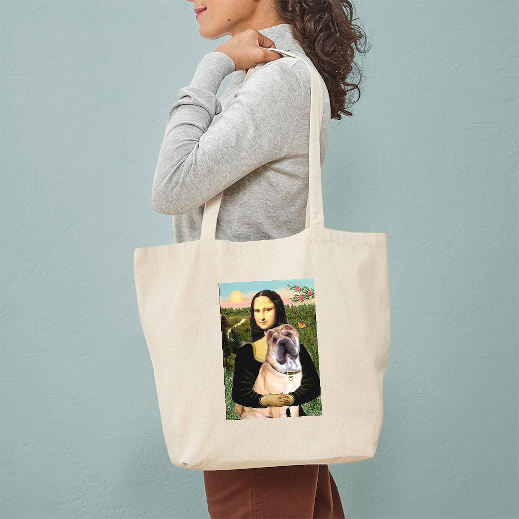 Cafepress Mona Lisa'S Shar Pei (#5) Tote Bag Natural Canvas Tote Bag, Reusable Shopping Bag