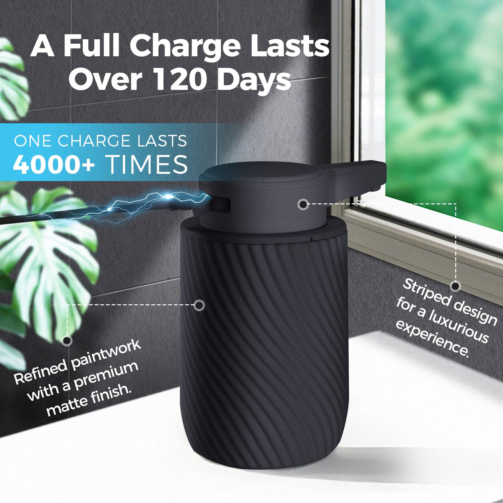 Automatic Soap Dispenser, Touchless Dish Soap Dispenser 10Oz/300Ml With 3 Adjustable Soap Levels, Rechargeable Liquid Hand Soap