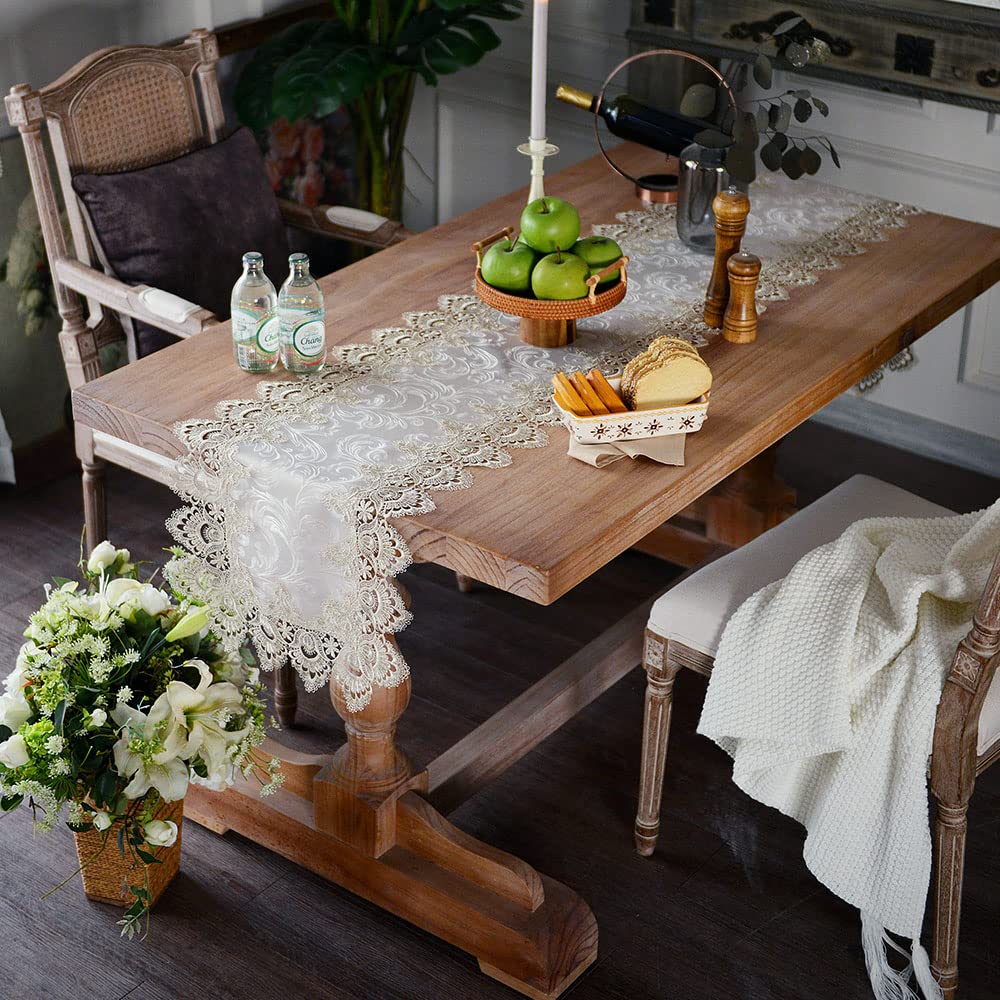 Artable Lace Table Runner Macrame Farmhouse Boho Christmas Rustic Embroidered Dresser Scarf Oblong For Wedding Shower Kitchen Ou