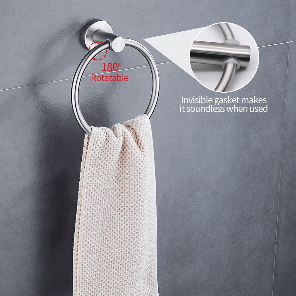 5/10/20pcs Bathroom Hardware Set  Matte Black/Brushed Nickel/Brushed Gold Bath Hardware Set  Including 16'' Hand Towel Bars  Toilet Paper Holders  Towel Rings  Robe Towel Hooks (5pcs  Brushed Nickel)