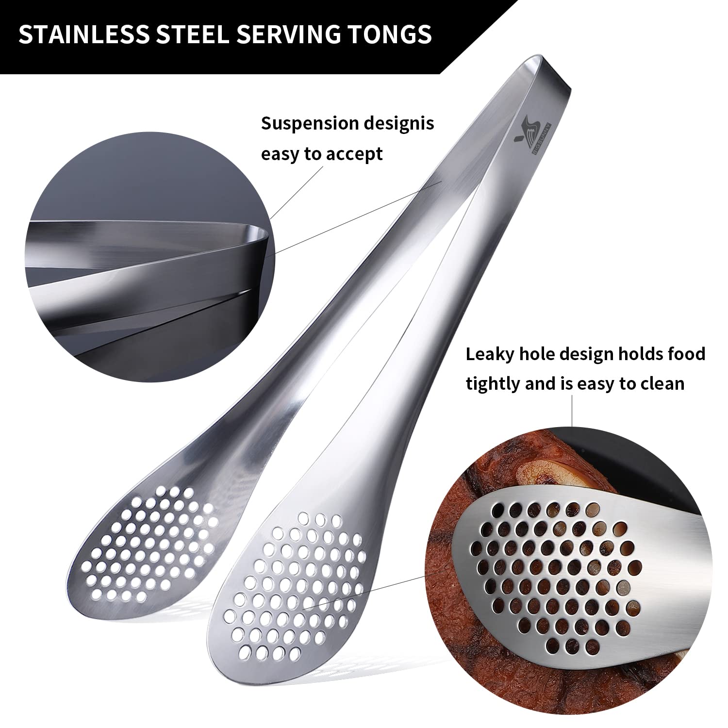 Msy Bigsunny Chef Kitchen Tongs Stainless Steel Food Serving Tongs Set Buffet Tongs (Silver 7'' 9'' & 11'', 3 Pack)