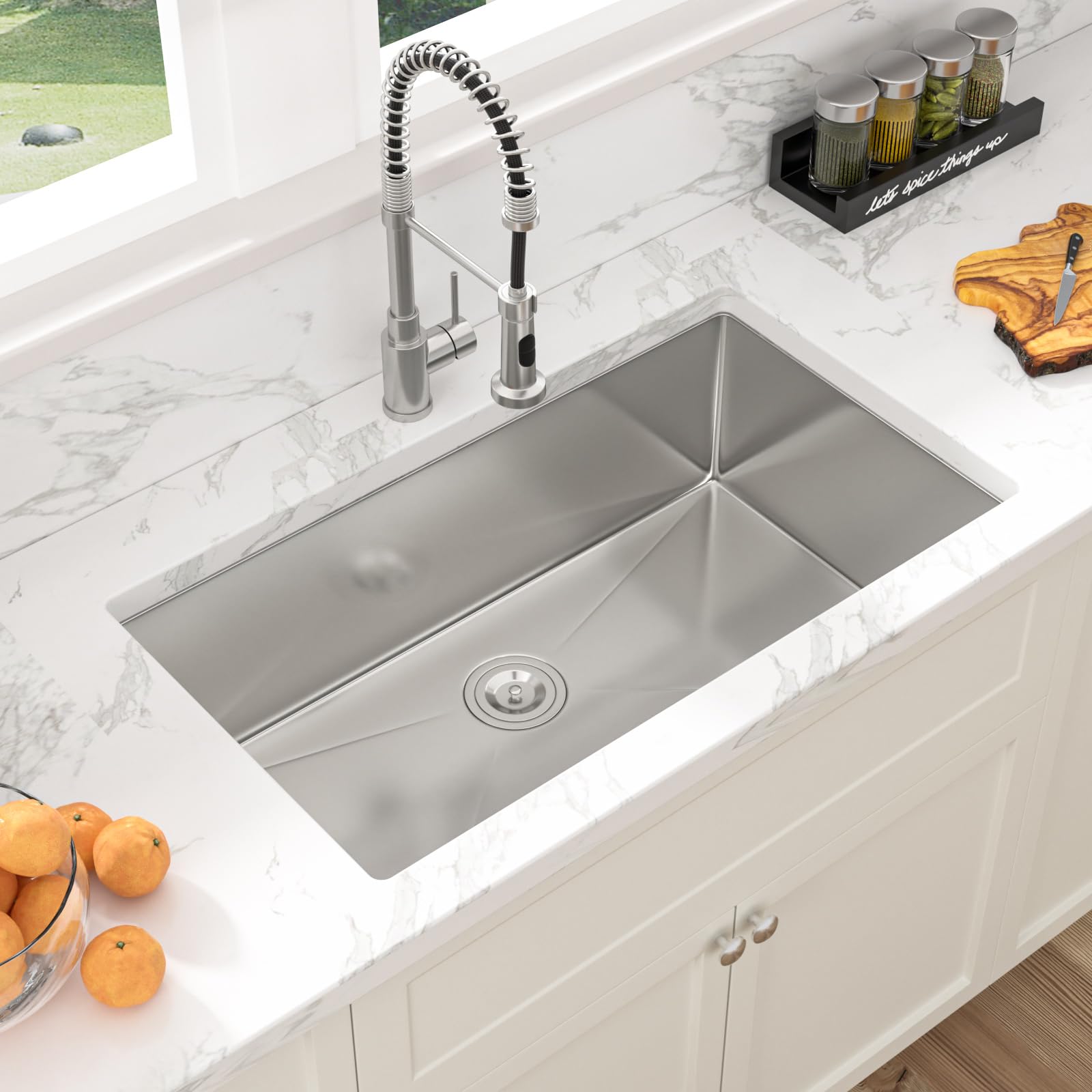 33 Kitchen Sink Undermount - Sarlai 33 x19 Inch Kitchen Sink Undermount Single Bowl Stainless Steel 16 Gauge Under Counter Sink Rectangular Deep Basin