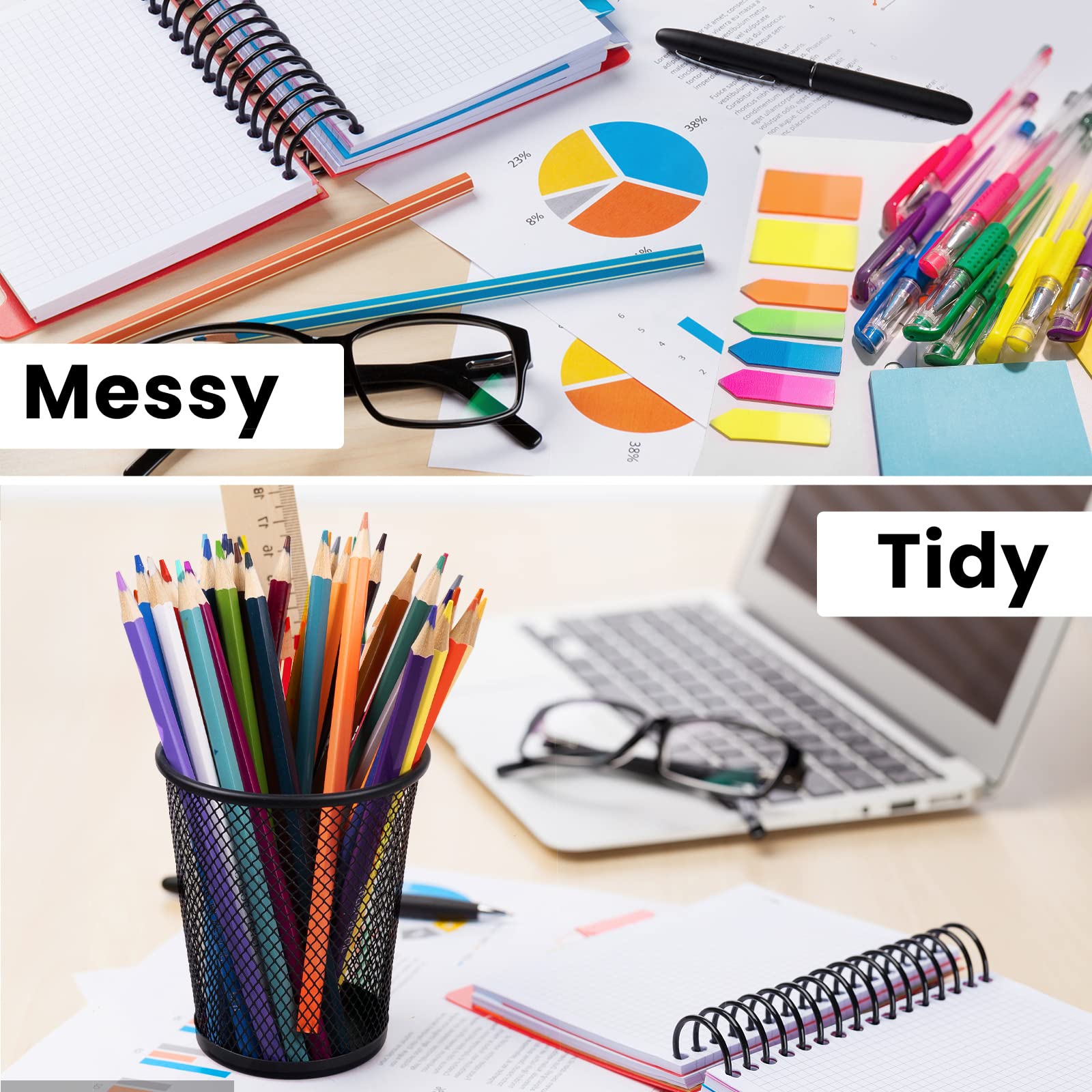 Qyh Mesh Pencil Holder Metal Pen Cup Black For Desk 6 Packs