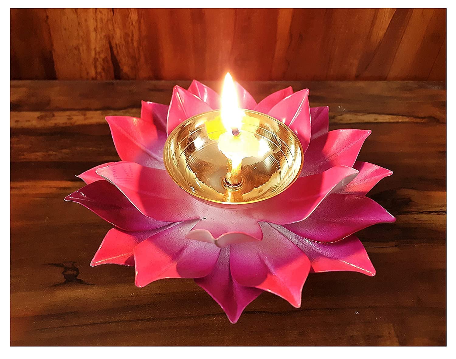 Srajan Brass Lotus Diya for Puja Pink | Lotus Diya Pooja Oil Lamp - Diwali Home Decoration Items,Metal Handpainted Deepak -Home 