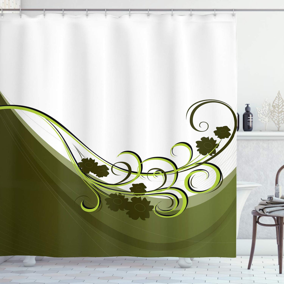 Ambesonne Olive Green Shower Curtain, Wedding Inspired Floral Arrangement Flourishing Nature Print, Cloth Fabric Bathroom Decor