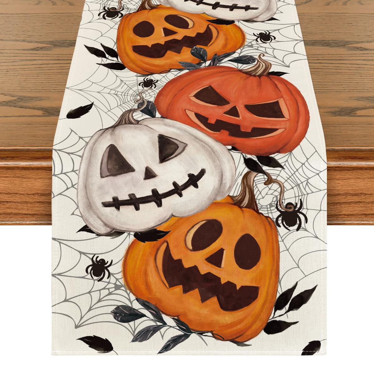 Artoid Mode Pumpkins Spider Web Halloween Table Runner, Seasonal Fall Kitchen Dining Table Decoration For Home Party Decor 13X60