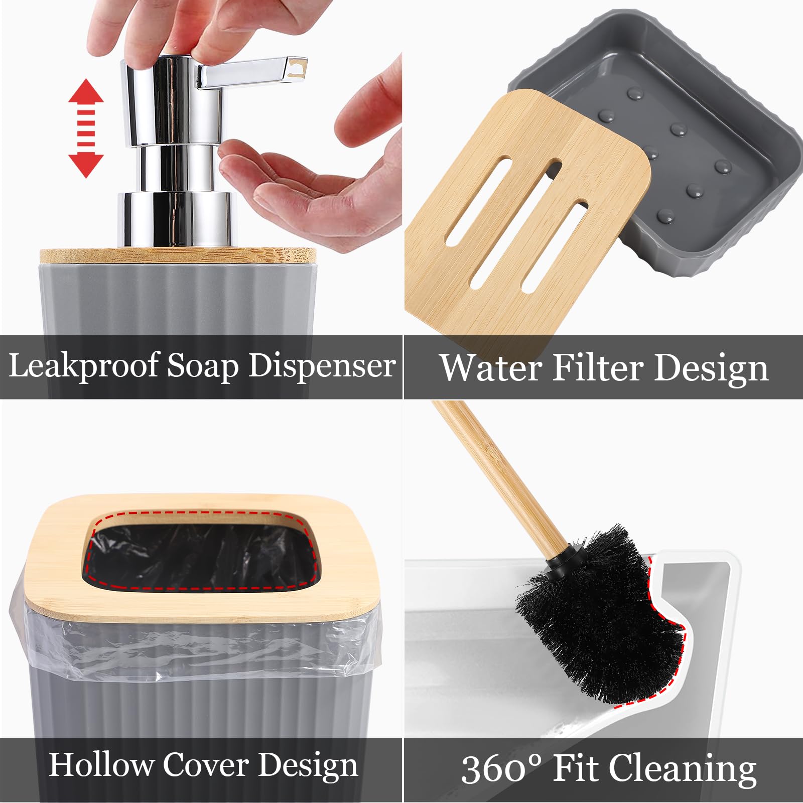 Xlhomo Bathroom Accessory Set-Bathroom Set With Shower Curtain And Rugs, No Slip Bathroom Rugs Super Absorbent, Grey Ombre Water