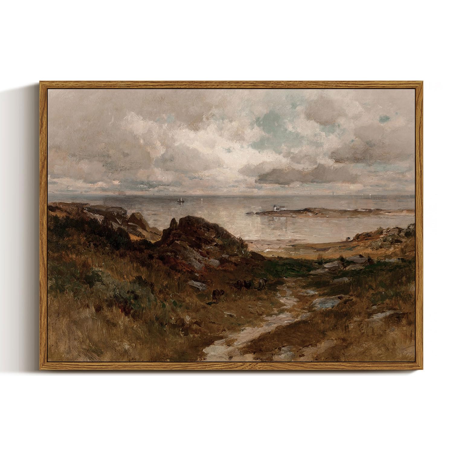 Insimsea Framed Canvas Wall Art Vintage Decor, Room Decor Coastal Landscape Wall Art Paintings Prints, Home Decor Wall Art For L