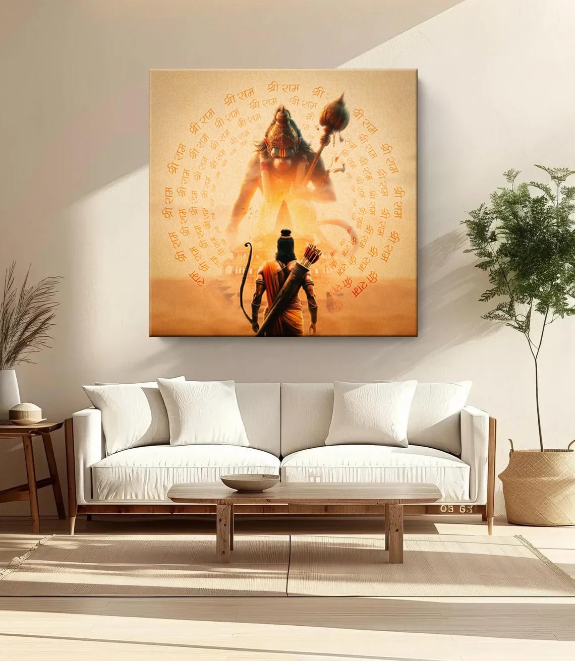 999Store Lord Ram And Hanuman With Glowing Divine Presence - Canvas Painting | Hindu Deity Art, Ramayana Devotional Painting, Sp