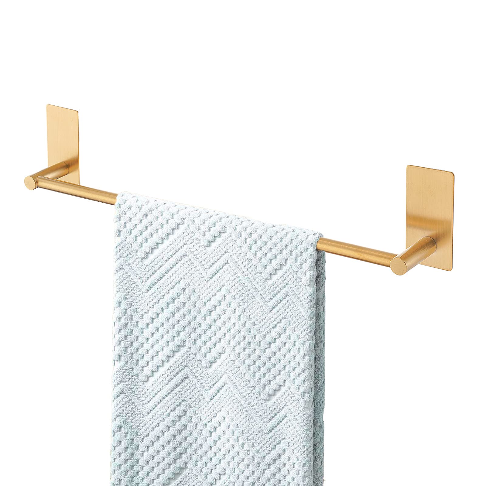 Songtec Gold Towel Bar 16-Inch, Adhesive Stick On Bath Towel Rack No Drill, Strong Adhesion Tape Mount Towel Holder, Stainless S
