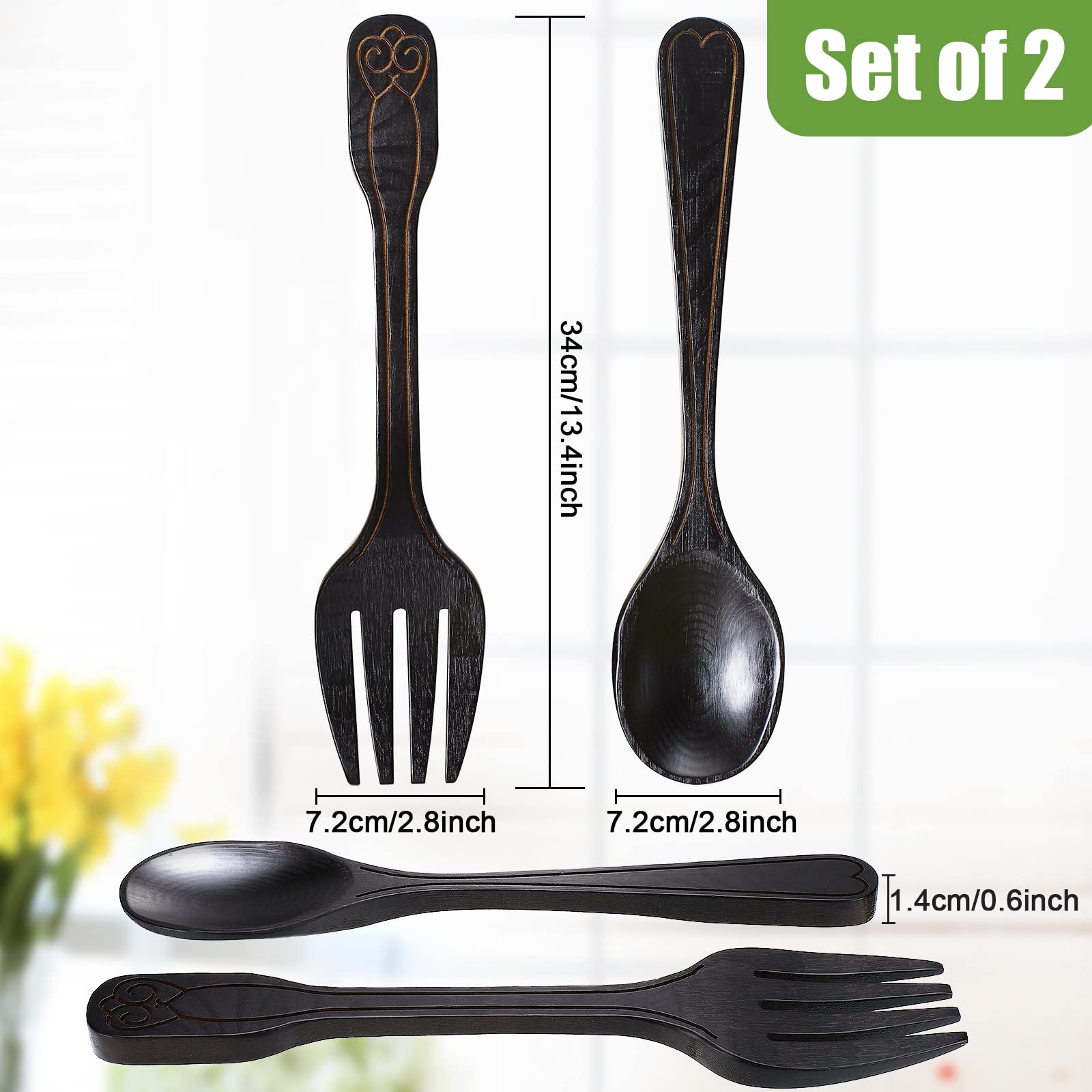 Yulejo Large Fork And Spoon Wall Decor Rustic Kitchen Decor 2 Pieces Wooden Modern Spoon Wall Sign Fork And Spoon Wall Art Farmh
