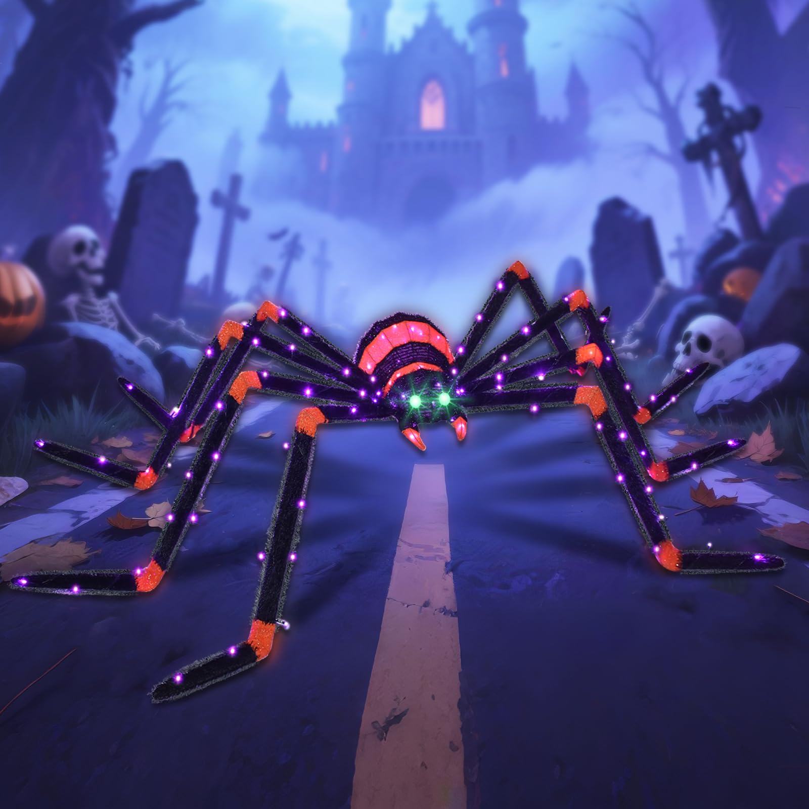 HOYECHI Halloween Decorations Giant Spider 6.8ft - Big Spider Holiday Decor Outdoor, Light Up Spider with 115 LED Lights for Fro