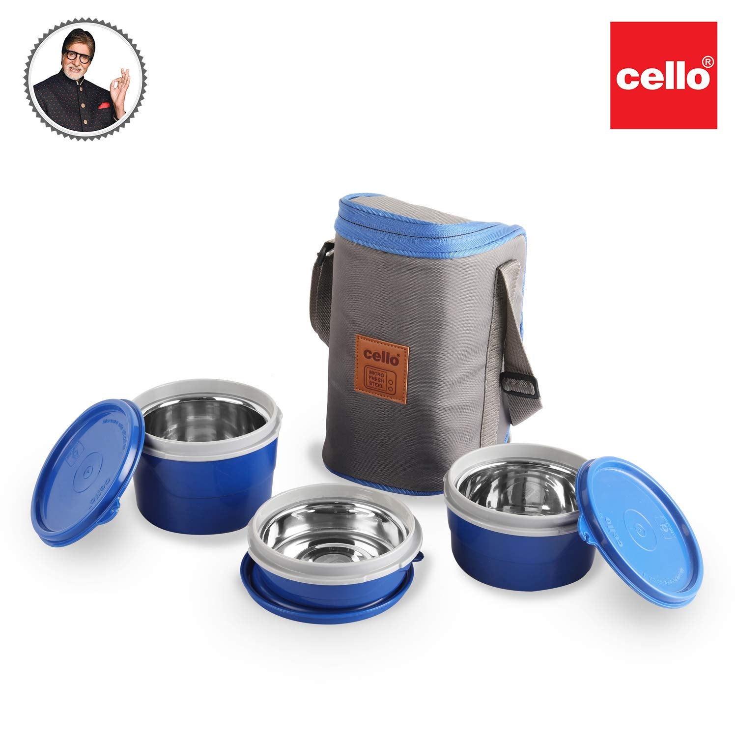 Cello Maxfresh Hot Wave 3 Container Exclusive Lunch Box With Bag,Blue