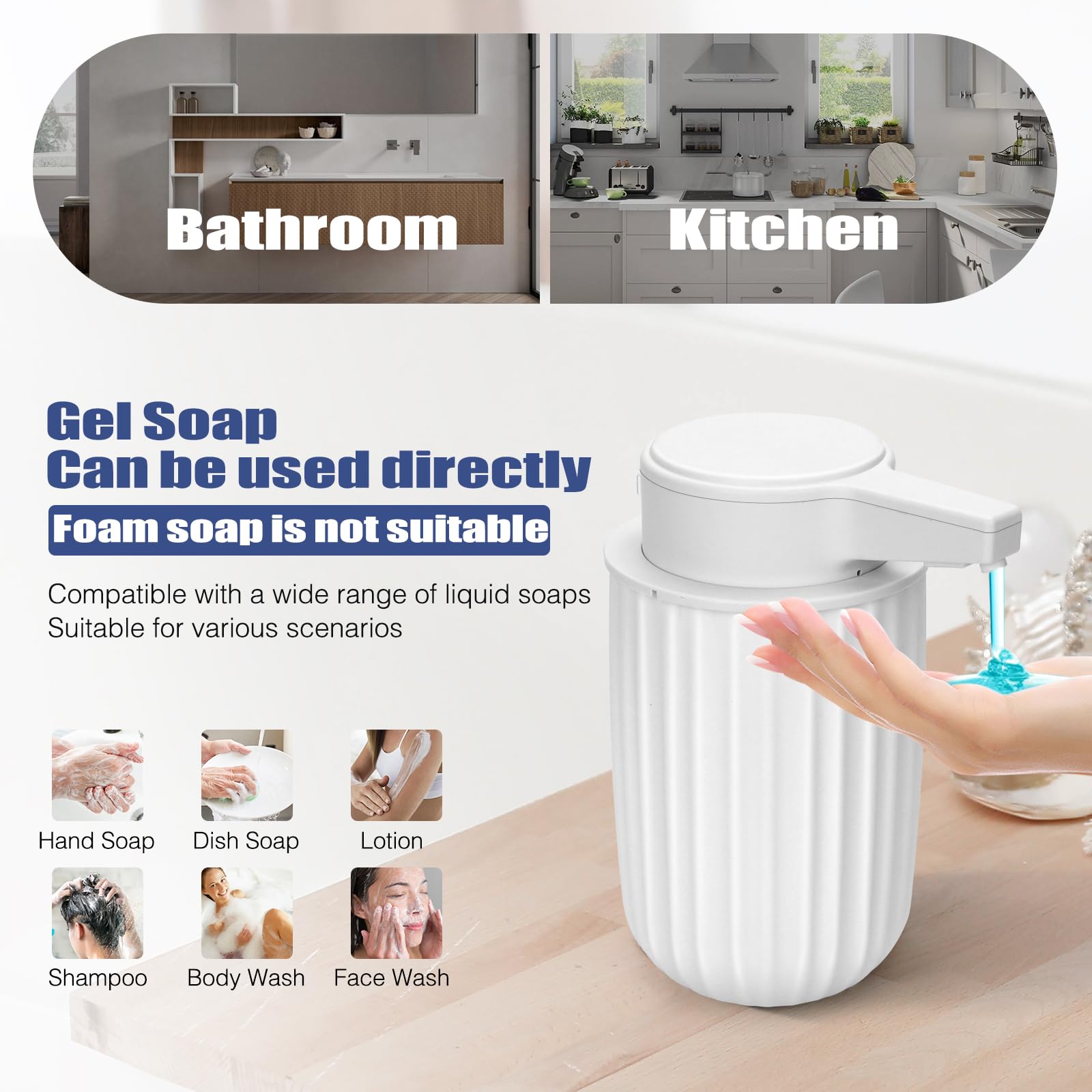 Automatic Soap Dispenser Liquid For Kitchen: 9 Oz Touchless Plastic White Modern Auto Soap Dispenser For Bathroom - Hand Dish Lo