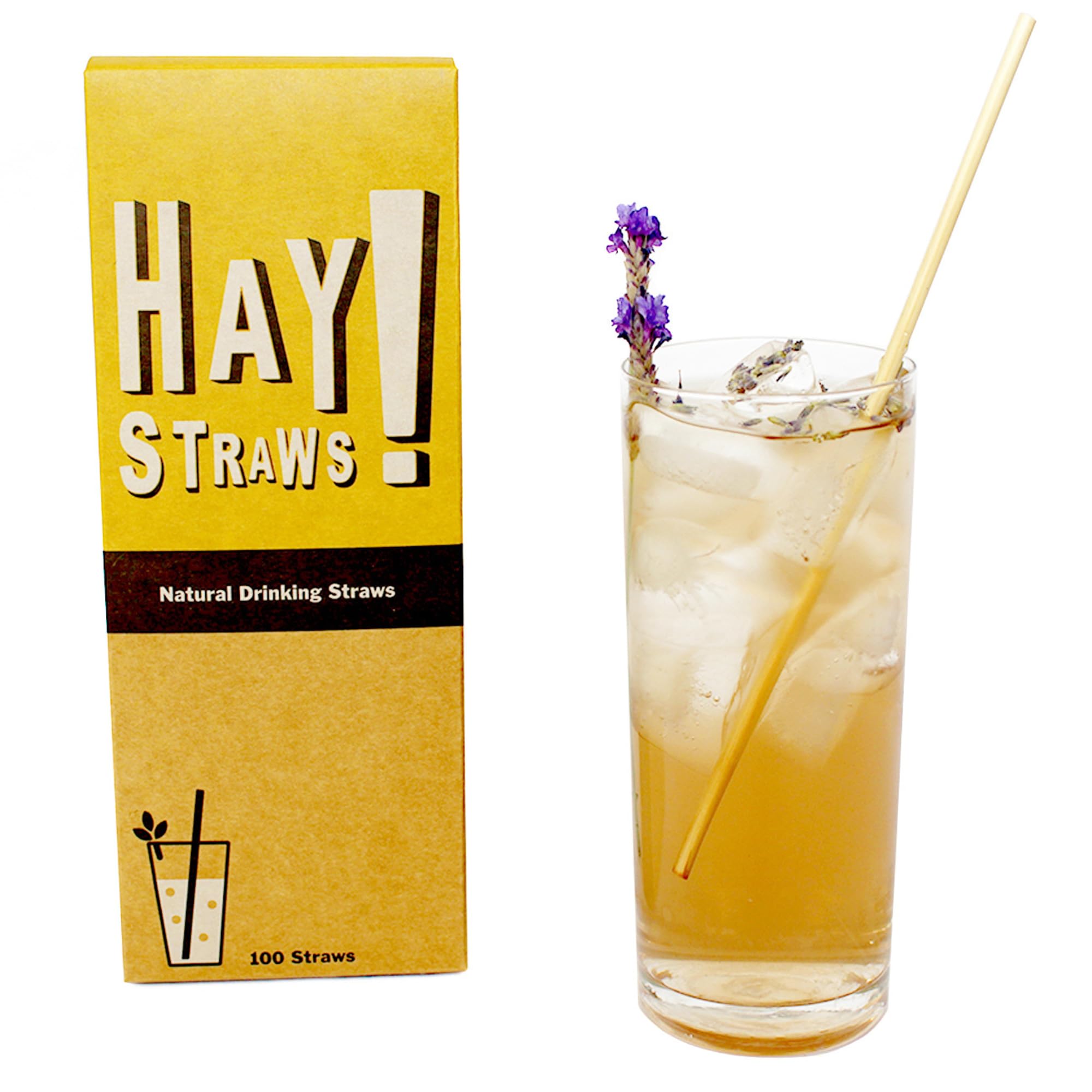 Hay! Straws Tall Drinking Straw | 100Ct | 7.75'' | 100% Biodegradable, 100% Plant-Based, Never Soggy, Gluten-Free | Sustainable