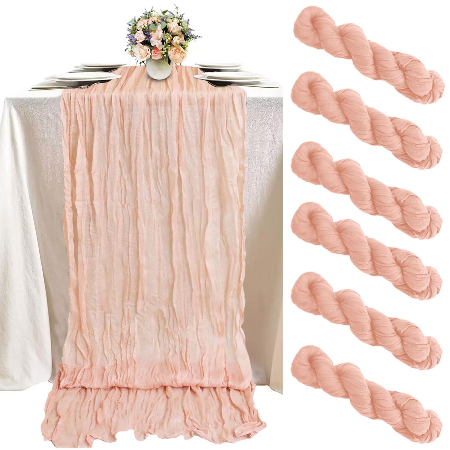 Fuhsy 6 Pack Cheesecloth Table Runners Peach Cheese Cloth Table Runner Bulk 13Ft Long Boho Gauze Runners For Tables Rustic Chees