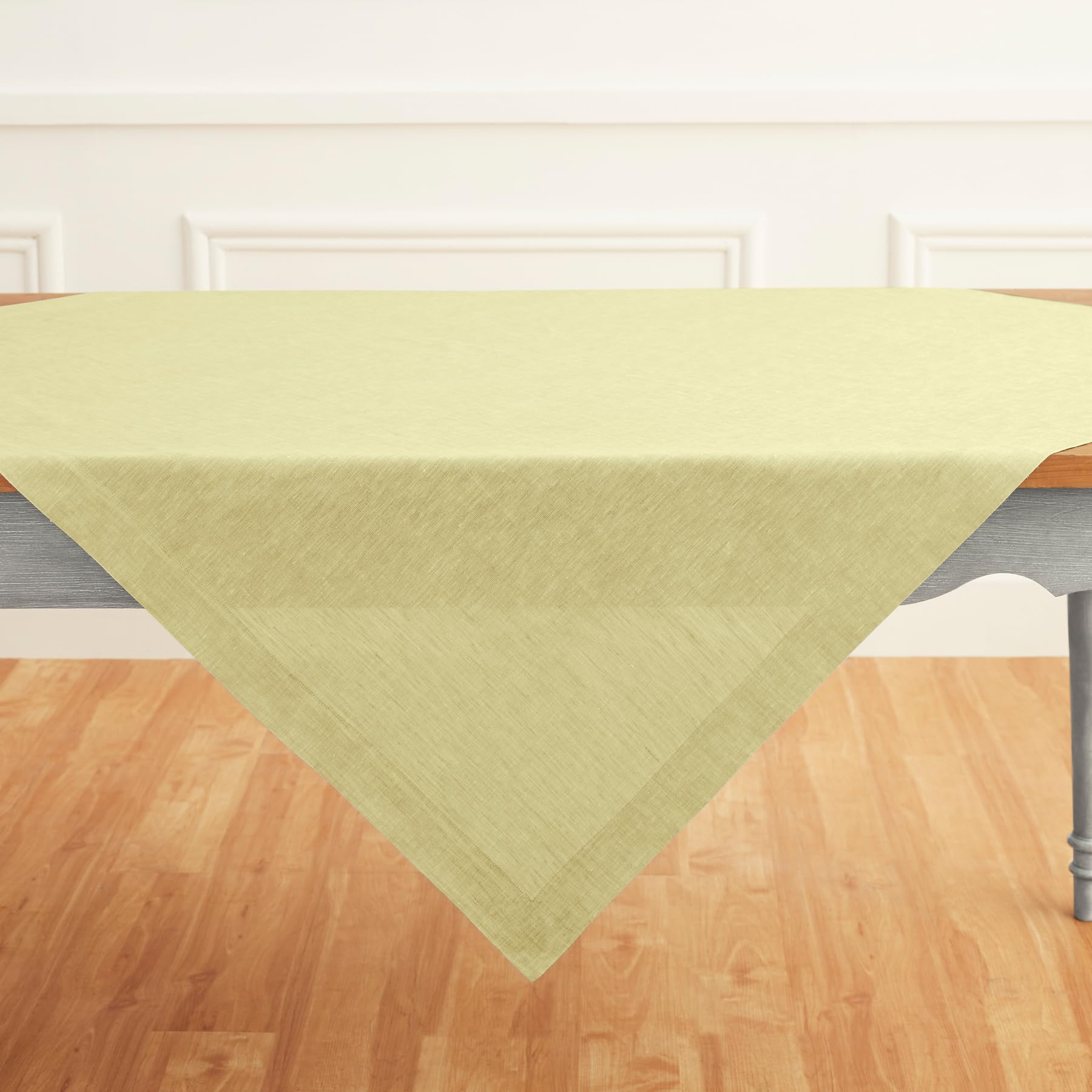 Solino Home Linen Tablecloth 52 X 52 Inch - Chambray Yellow 100% Pure Linen Table Throw For Spring, Easter - Handcrafted And Mac