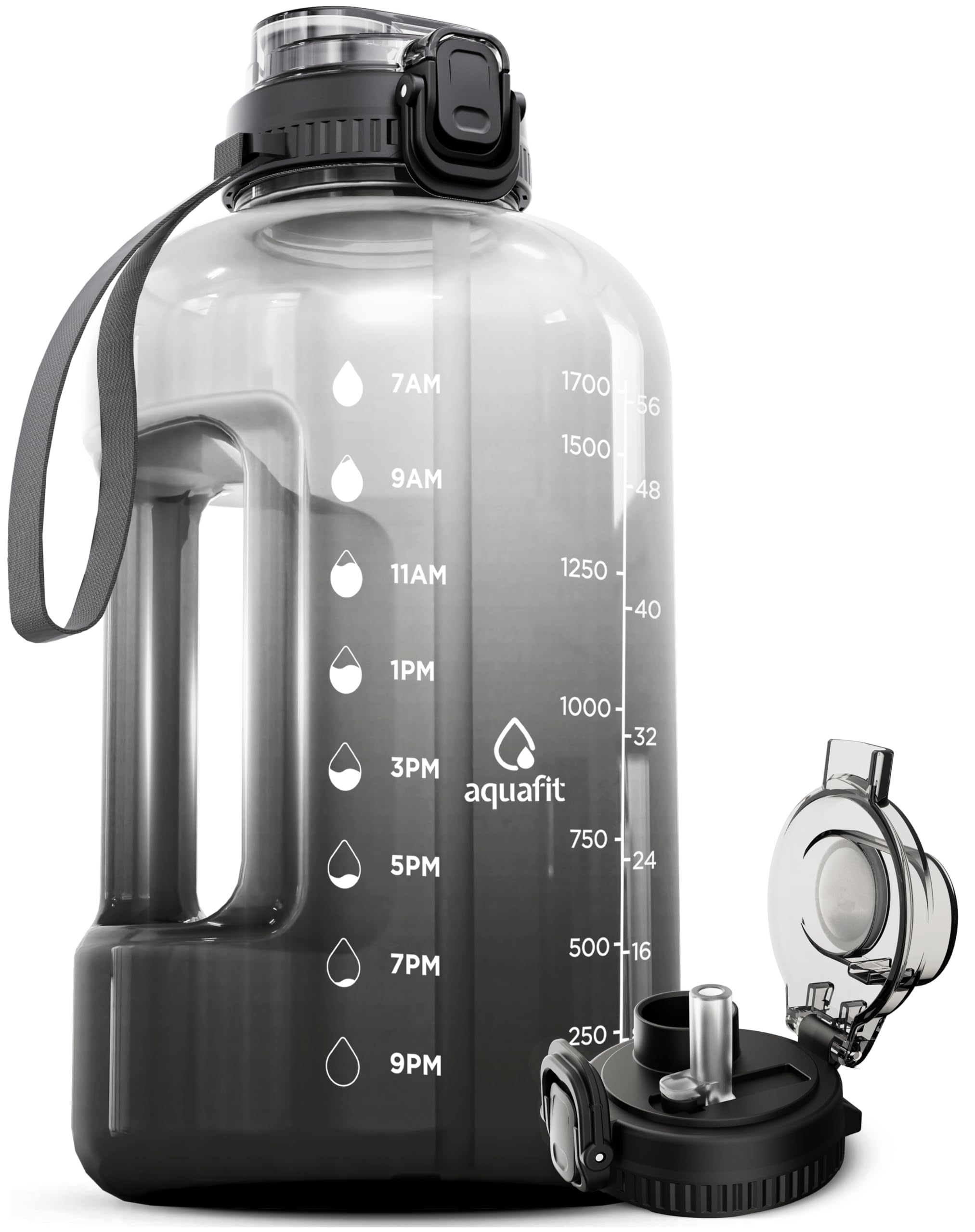 AQUAFIT Half Gallon Water Bottle with Time Marker - Straw & Chug Lid - BPA Free Gym Water Bottle with Straw - Big Gallon Jug (Mi