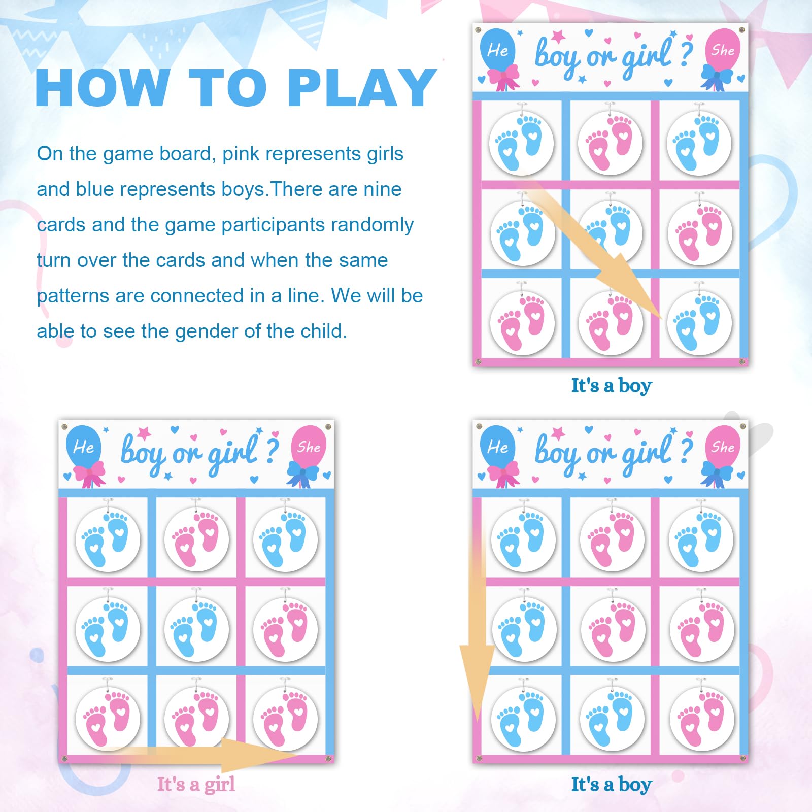 Aerwo Gender Reveal Games Tic Tac Toe Board Game With 10 Boy Or Girl Signs, Gender Reveal Ideas, He Or She, Boy Or Gir Sign Gend