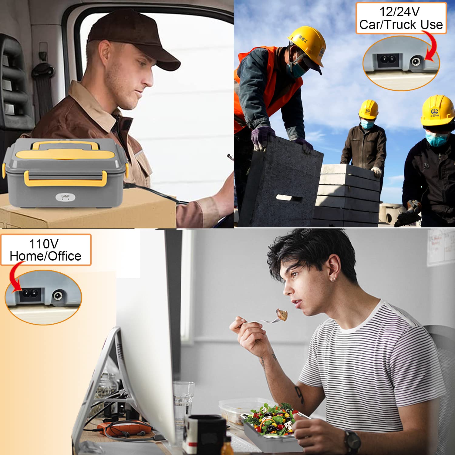 Electric Lunch Box Food Heater, 3 In 1 Food Warmer 12V 24V 110V Portable Heated Lunch Boxes For Car/Truck/Home Self Heating Box