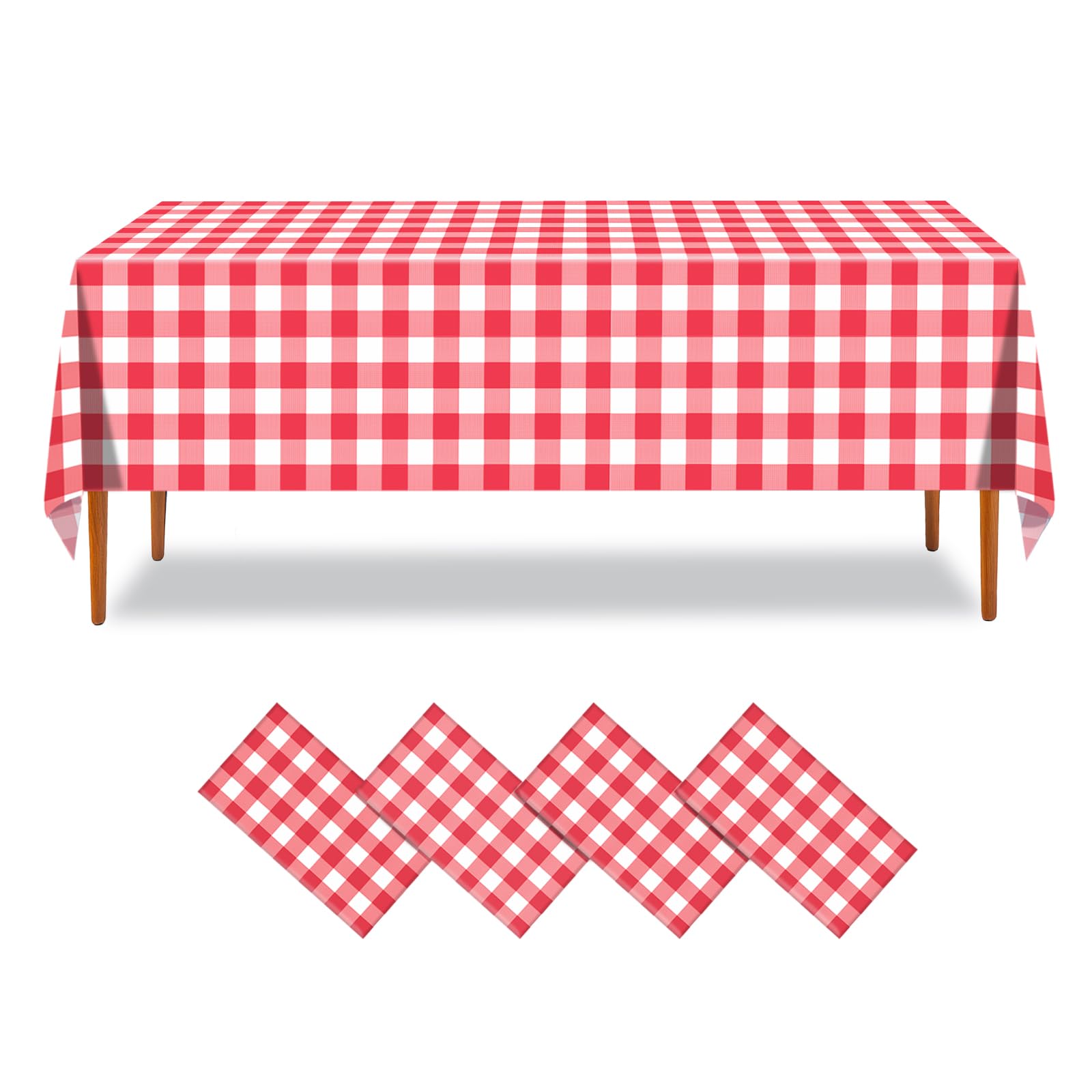 ZHIAXTON 4 Pack Red Gingham Tablecloth, 54 X 108 Inch Disposable Rectangle Red and White Checkered Tablecloth for Birthday,Weddi