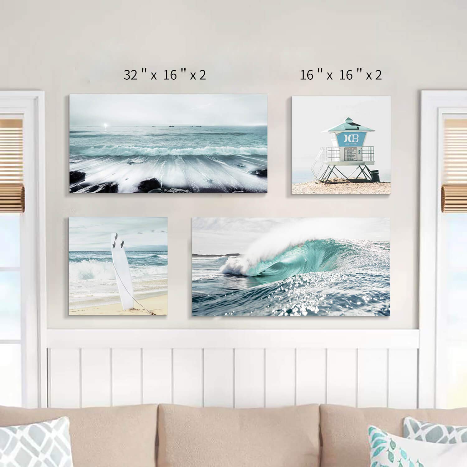 Artistic Path Beach Painting Seascape Wall Art: Ocean Picture Artwork Print On Canvas For Living Room Bedroom (Overall 48'' W X