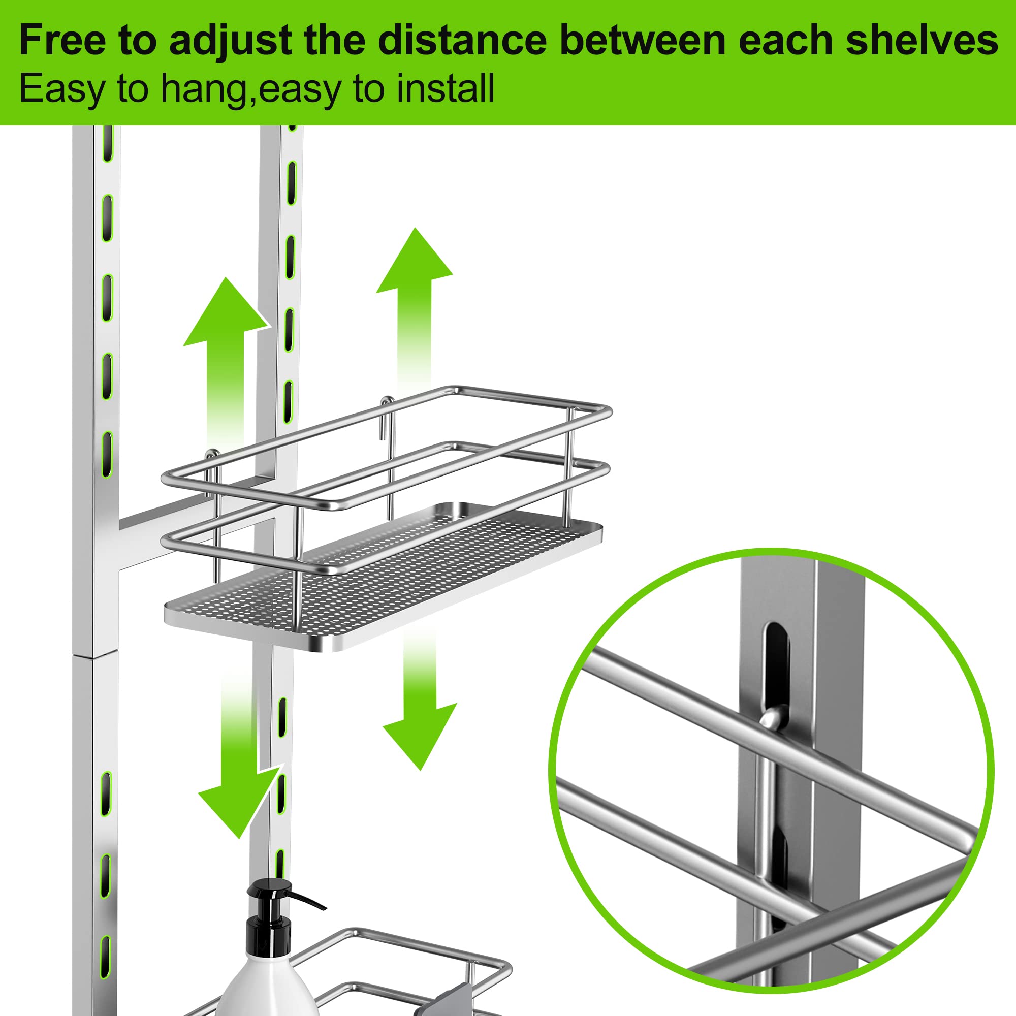 Orimade Adjustable Hanging Over The Shower Door Caddy With Hooks, Bathroom Organizer Shelf Storage Rack,No Drilling Rustproof Sh