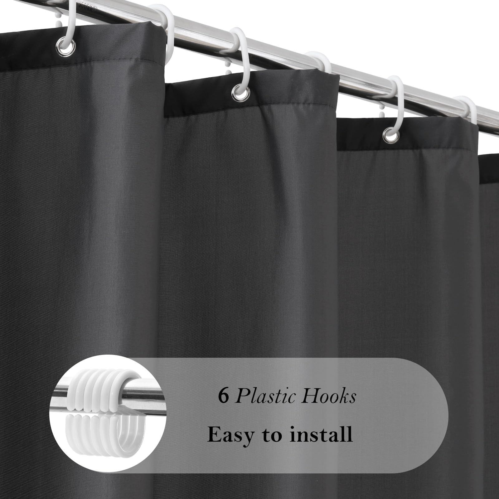 AooHome Stall Shower Curtain 36 Width x 72 Height Inch  Solid Fabric Bathroom Curtain for Hotel with Hooks  Waterproof  Dark Grey