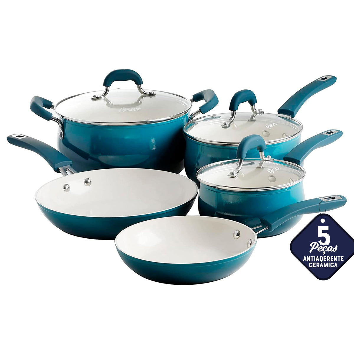 Oster Corbett Forged Aluminum Cookware Set with Ceramic Non-Stick-Induction Base-Soft Touch Bakelite Handle and Tempered Glass L