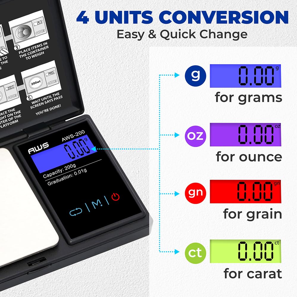 American Weigh Scales 200g x 0.01g Series Digital Pocket Weight Scale | Precision Digital Scale LCD Display, Jewelry, Coins, Foo