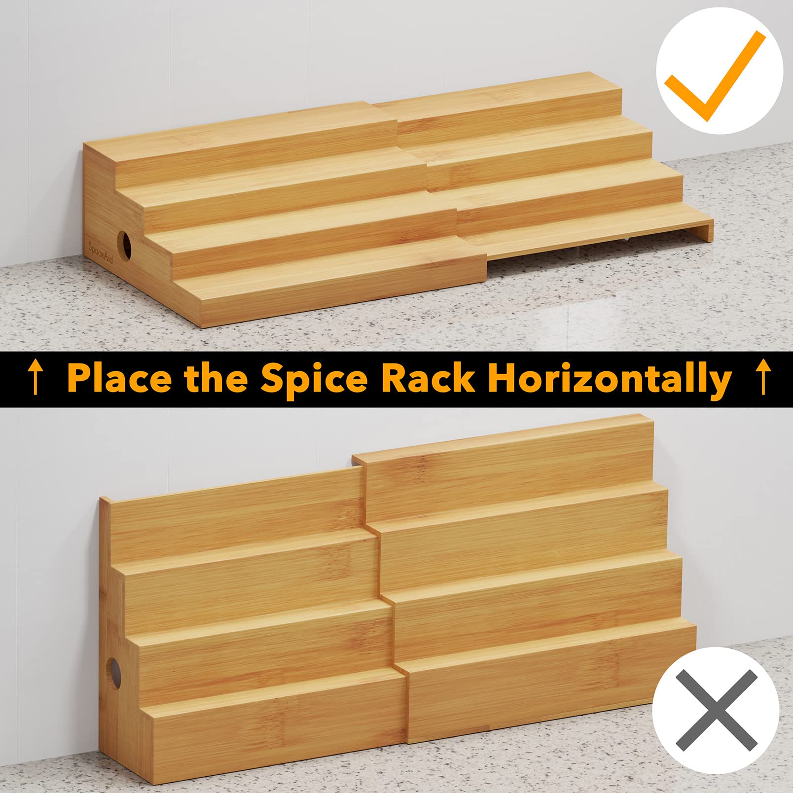 SpaceAid 4 Tier Bamboo Spice Rack Organizer for Cabinet, Kitchen Pantry Spices Storage Rack for Cabinets Organization, Home Seas