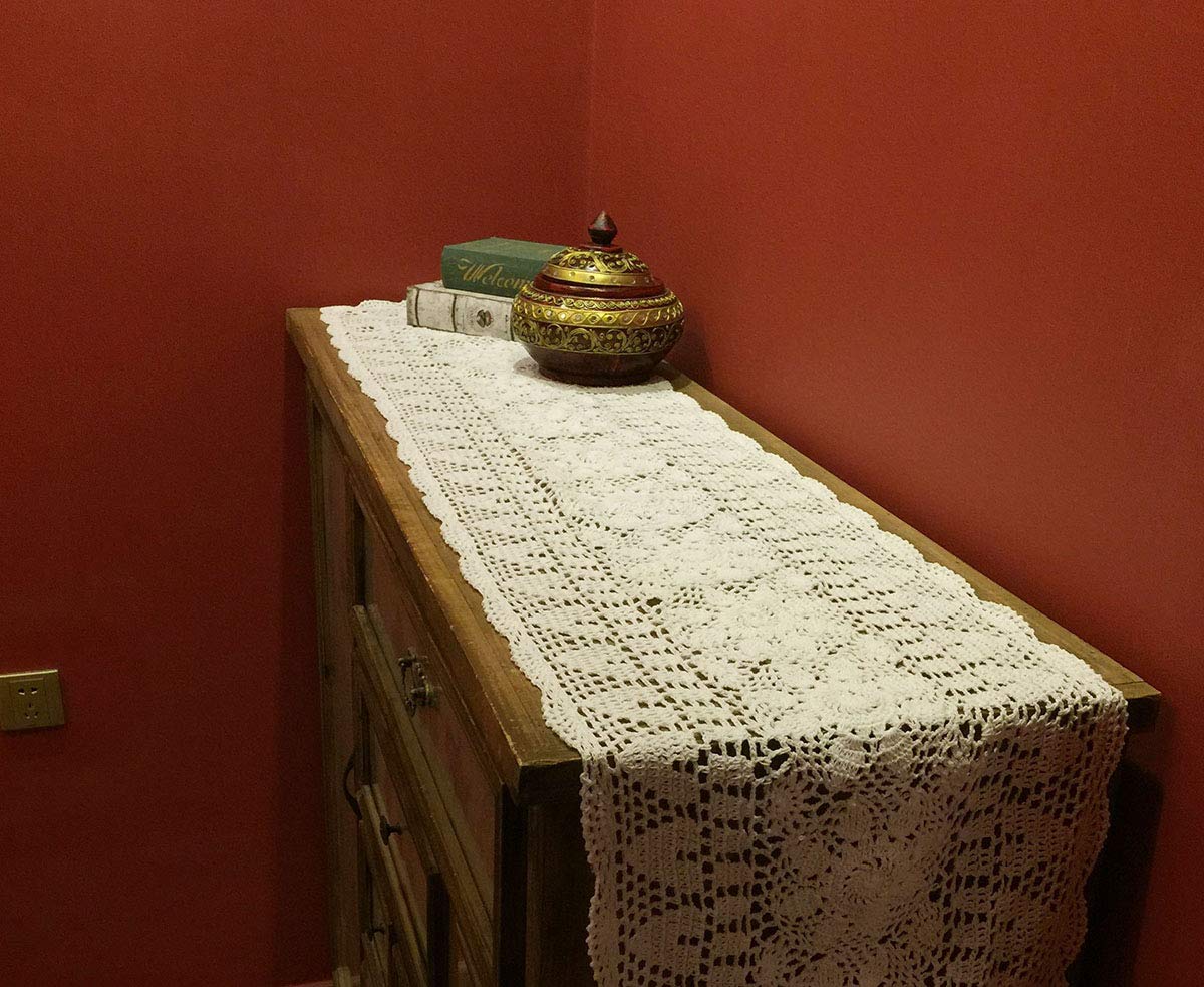 Janef Beige Handmade Crochet Doilies Cotton Table Runner Lace Doilies Doily Rectangle Dresser Scarves For Bedrooms,16 By 63 Inch