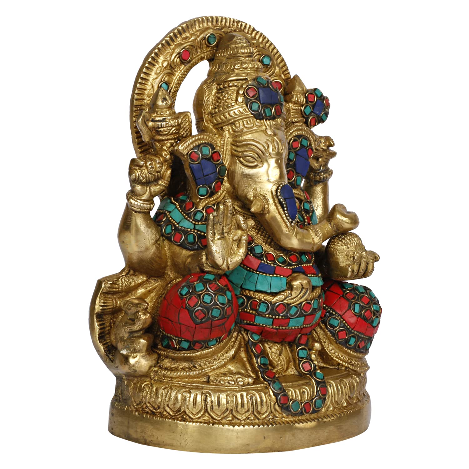 Kartique Brass Ganesha Statue With Multicolor Accents, Murti Of Lord Ganesh, 8.5 Inches Height, Colorful Spiritual Decor For Hom