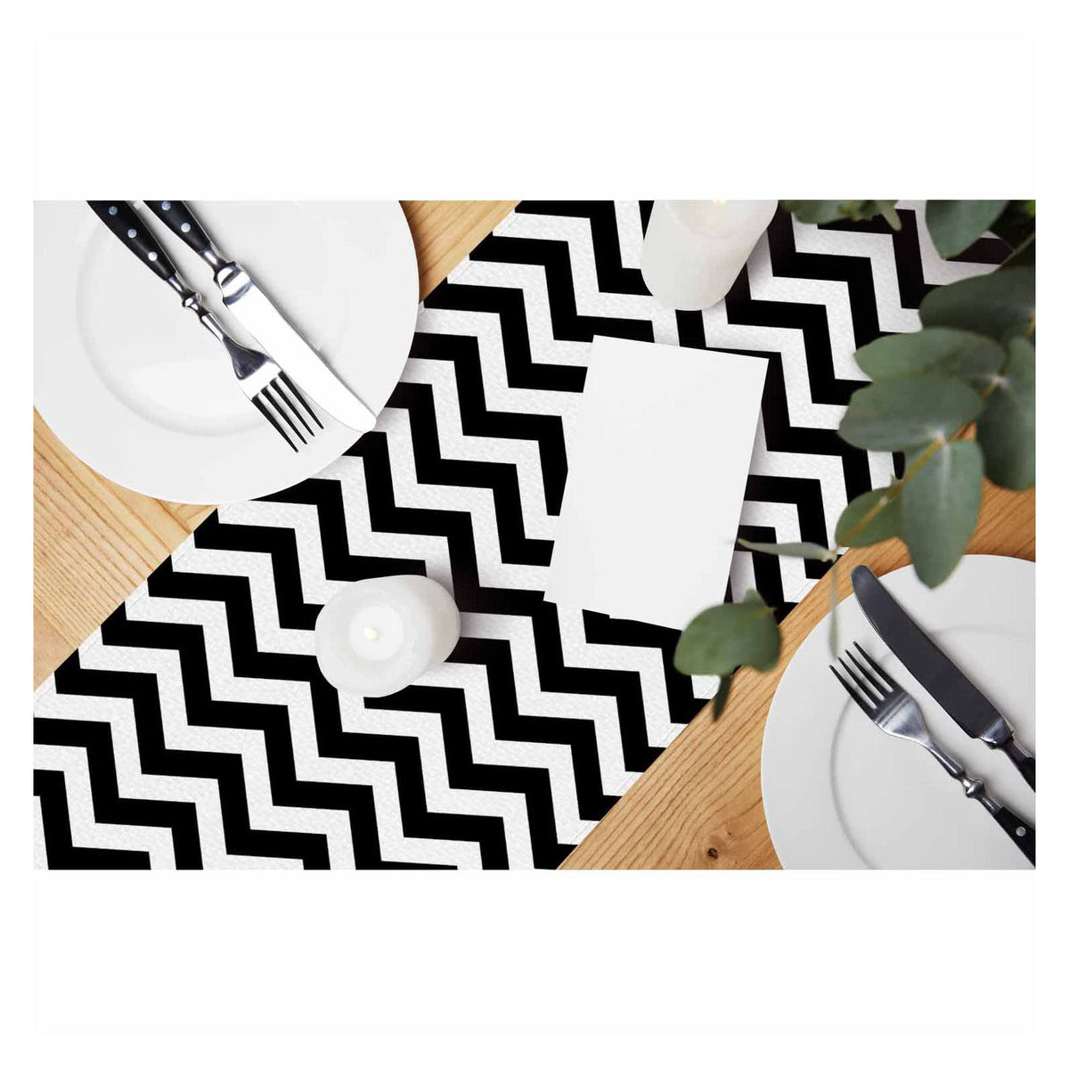 Hosnye Table Runner Black Chevron Zigzag,Cotton Linen Table Runner Decoration For Kitchen Family Dinner Table Holiday Party Farm