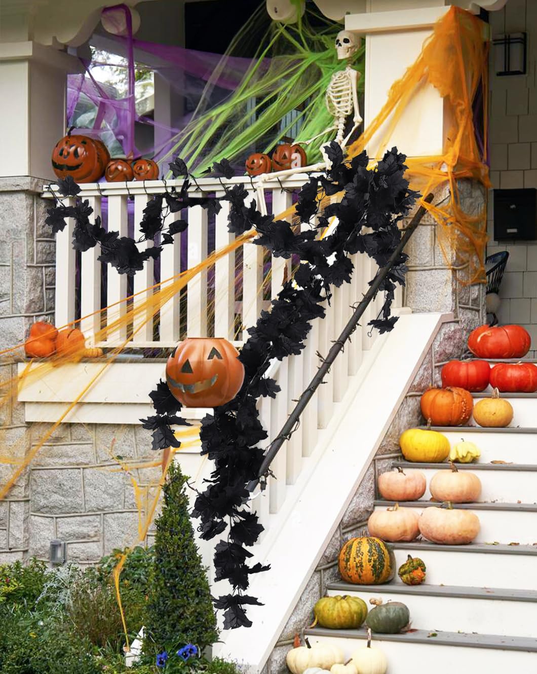 Fall Decor Black Garland, Black Decorations Halloween Garland, Fall Wall Hanging Maple Leaves, Artificial Black Maple Leaf Vine,