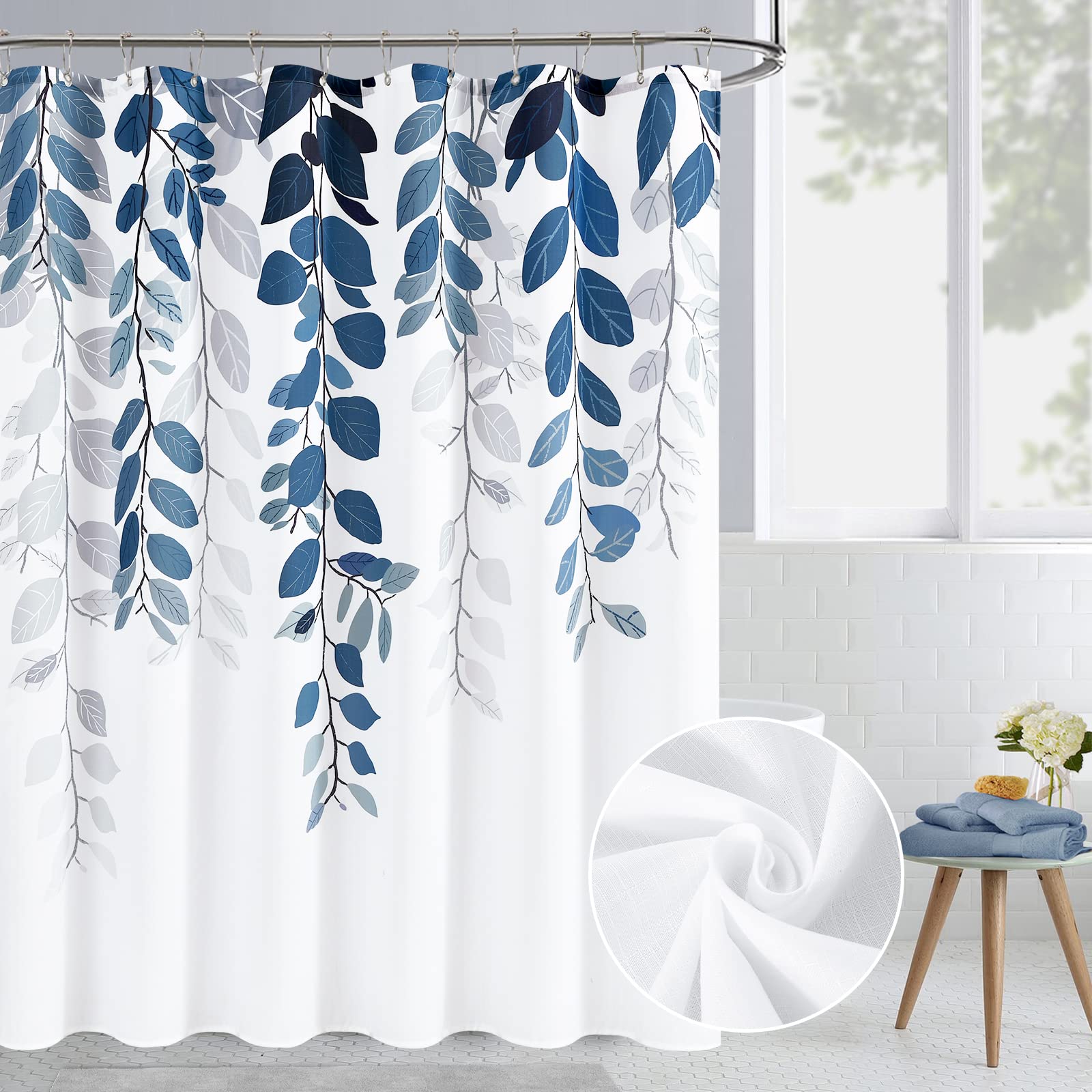 Extra Long Shower Curtain Blue Eucalyptus Shower Curtain For Bathroom Floral Watercolor Leaves On The Top Shower Curtain Vine Bo
