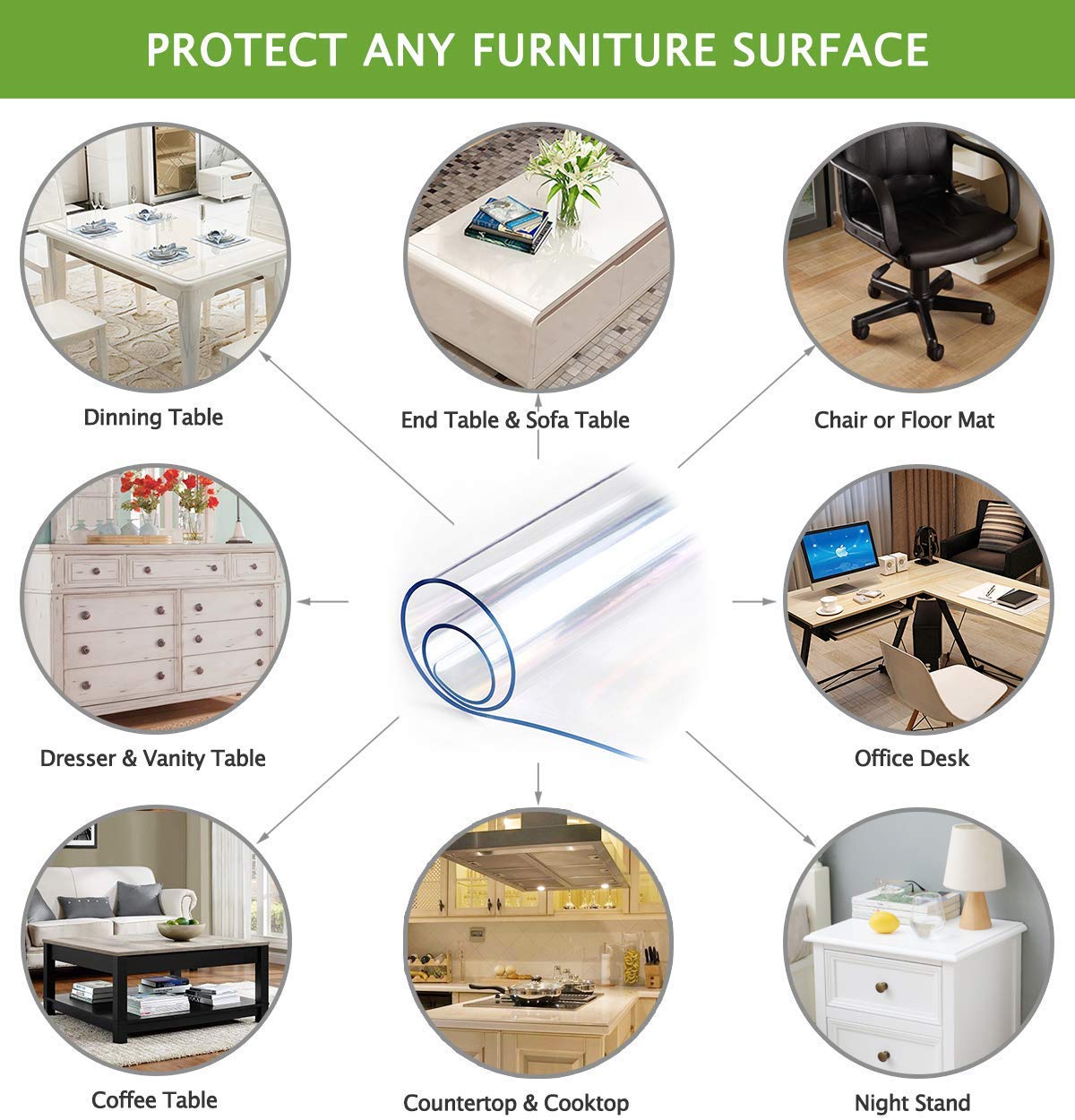 2 Set Furniture Dining Tabletop Coffee Side Table Protector Cover Wipeable Clear Plastic Tablecloth PVC Vinyl End Tablecloths Co