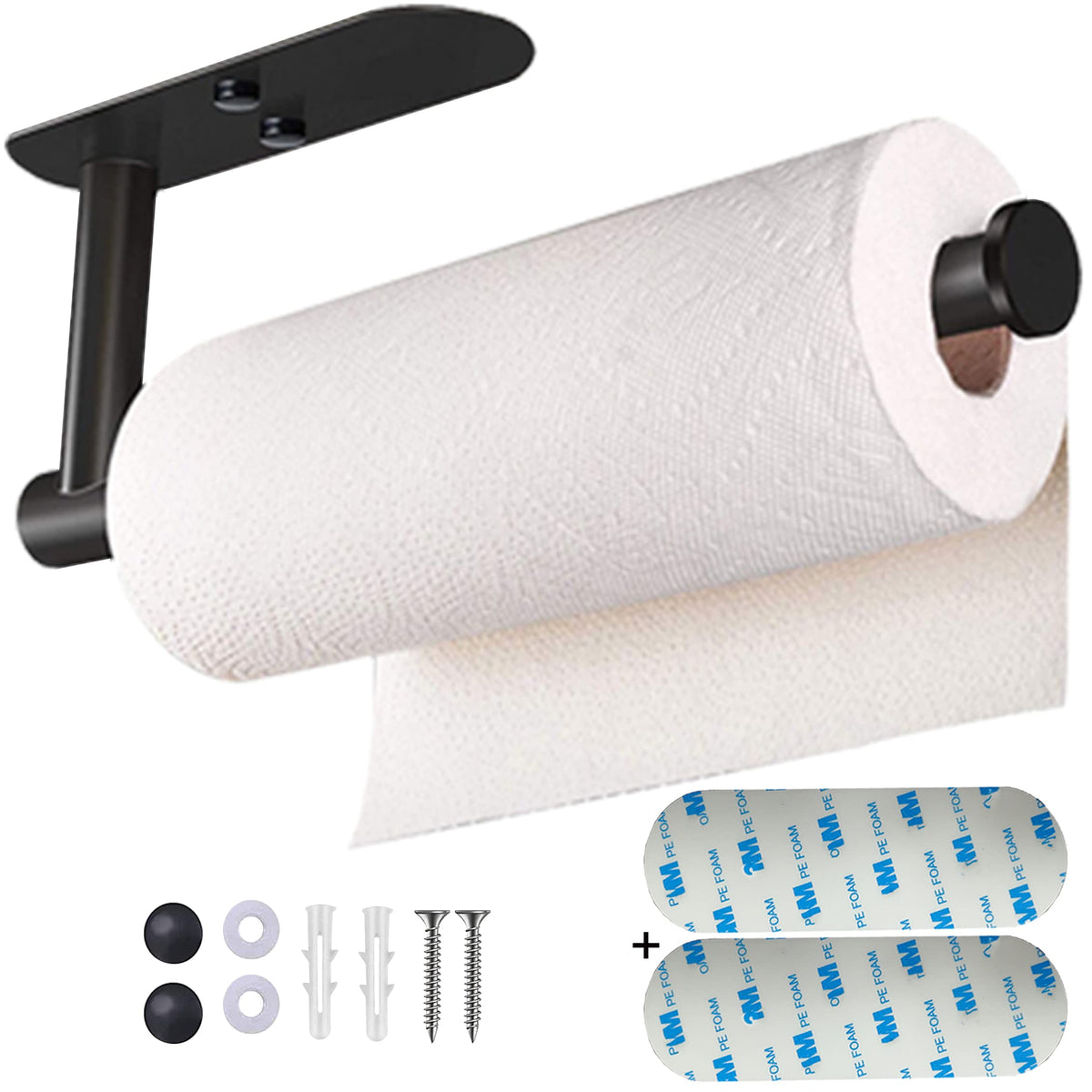 Upgraded Calegency Paper Towel Holder Under Cabinet, Wall Mounted Paper Towel Dispenser, Matte Black Sus304 Self-Adhesive And Dr
