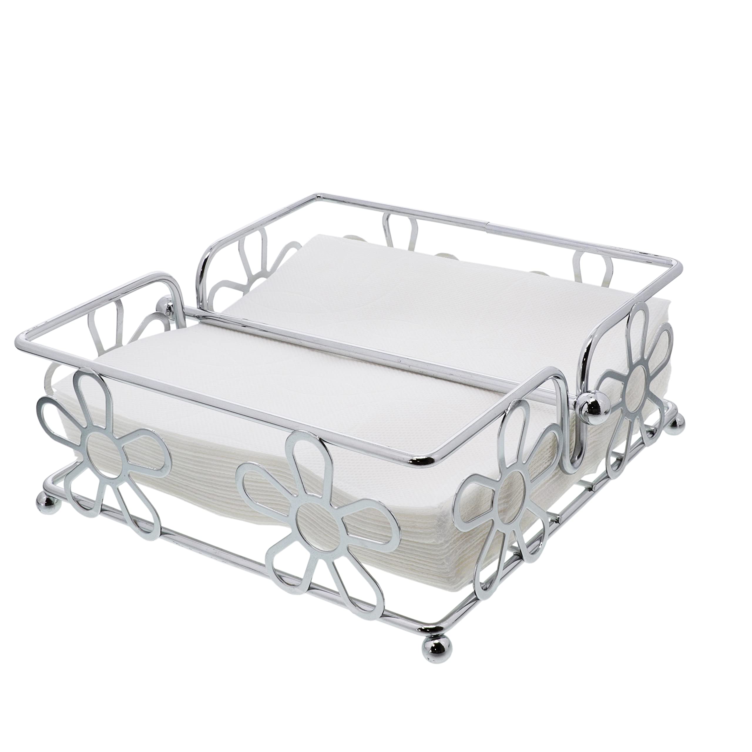 Chrome Napkin Holder With Flower Design