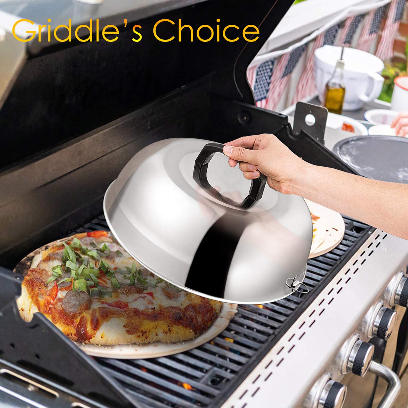 12 Inch Cheese Melting Dome, Hasteel Heavy Duty Round Basting Steam Cover, Stainless Steel Griddle Grill Accessories For Flat To