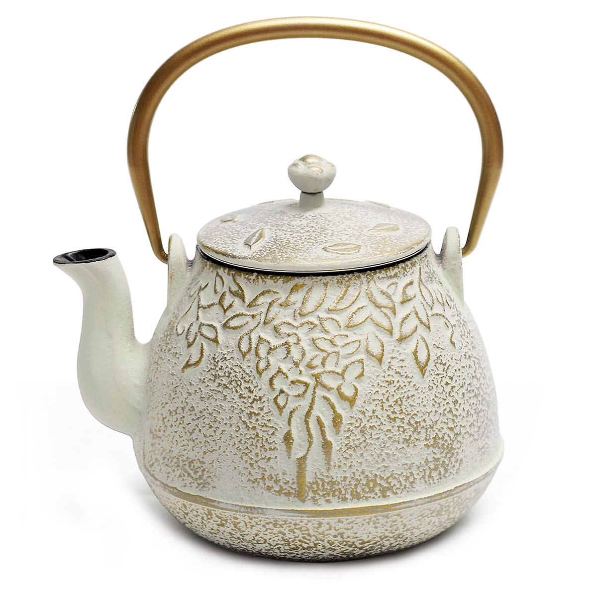 Toptier Cast Iron Tea Kettle, Stovetop Safe Japanese Cast Iron Teapot with Infuser, Leaf Design Tea Kettle for Stove Top Coated 