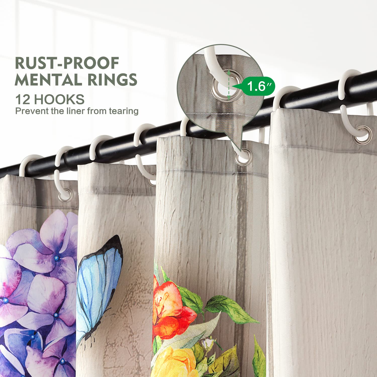 Flower Shelves Shower Curtain Boho Farmhouse Shower Curtain Rustic Country Floral Shower Curtains For Bathroom Waterproof Fabric
