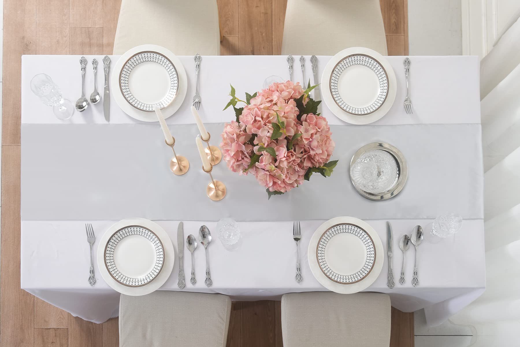 12 Pack Satin Table Runner, 12  108 Inch For Party Wedding, Birthday, Banquets,Graduation Engagements, Christmas, Decoration(Sil