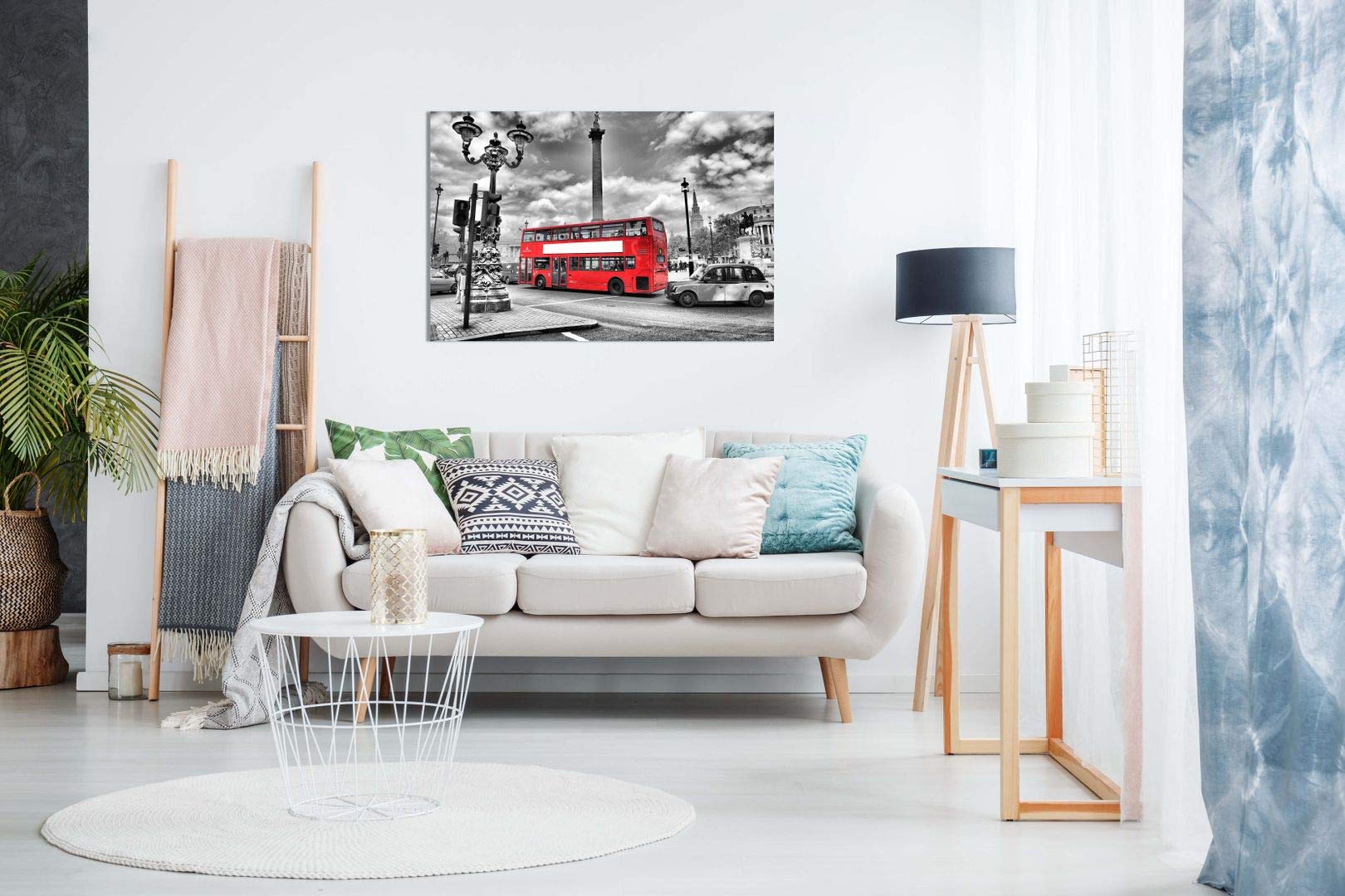 London Canvas Print Black & White Red Bus Canvas Wall Art Picture Print (30X20In)