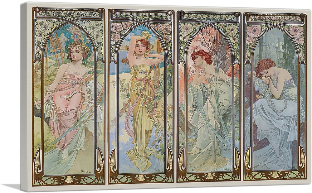 Artcanvas Times Of The Day Canvas Art Print Stretched Framed Painting Picture Poster Giclee Wall Decor By Alphonse Mucha - 40''